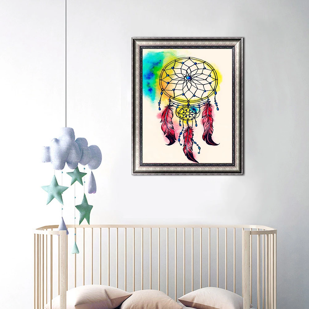 Creative Design Feather Wind Chime Painting Wall Art Full Diamond Round Diamond 5d Diamond Painting Kit