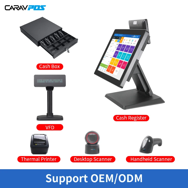 15 дюймов емкостный сенсорный экран Windows POS система с 8 дисплей клиента