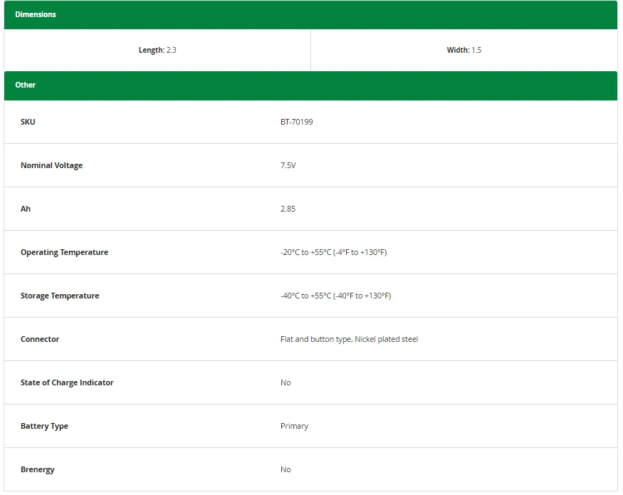 ENNOPOL BT-70199 (BA-3100/U) 7.5V Zinc Manganese Dioxide Battery for AN/PVS-1 AN/TVS-2/-4 MK-21 MK-36/37