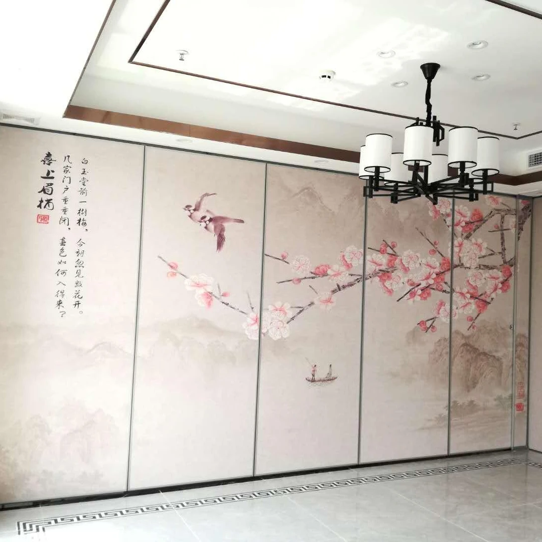 Soundproof acoustic folding movable partition melamine board wall paper sliding doors with STC 53DB