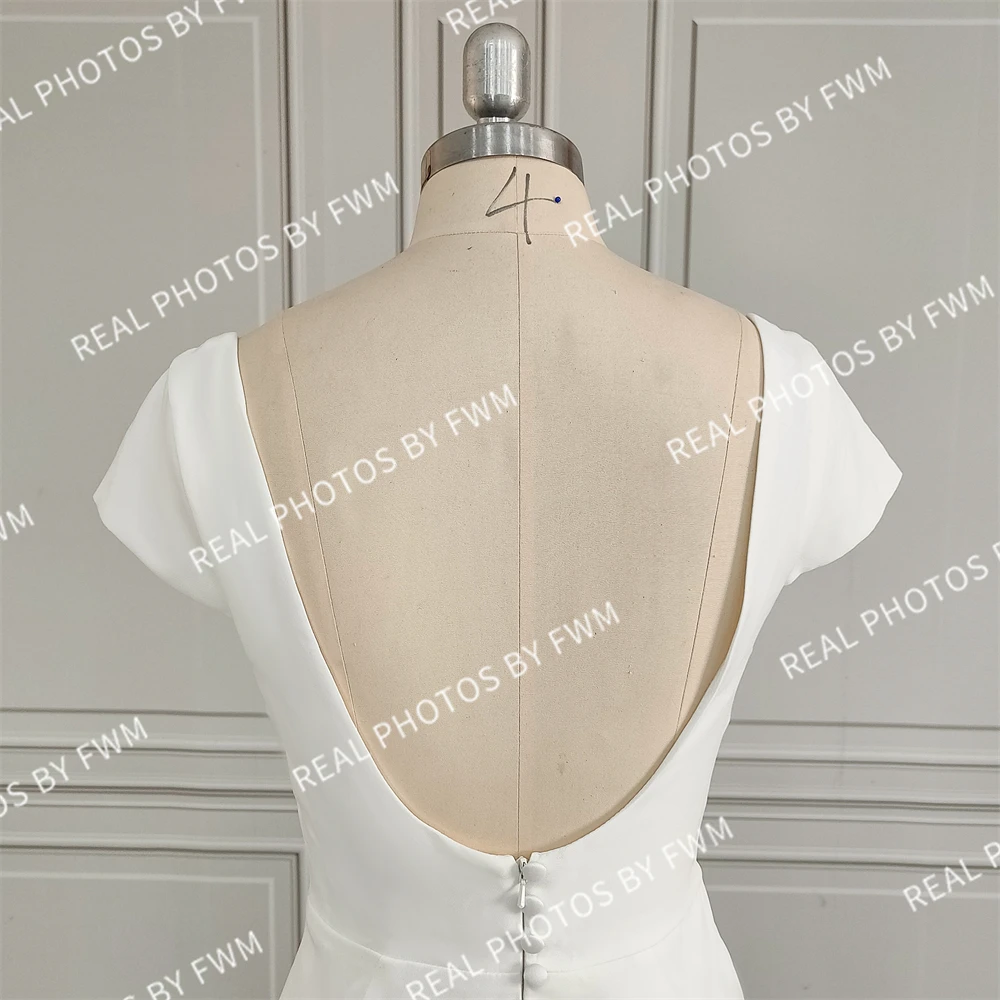 100% Real Photos High Quality Square Collar Short Sleeves Wedding Dress for Bride Women Backless Bridal Gown With Train 2024