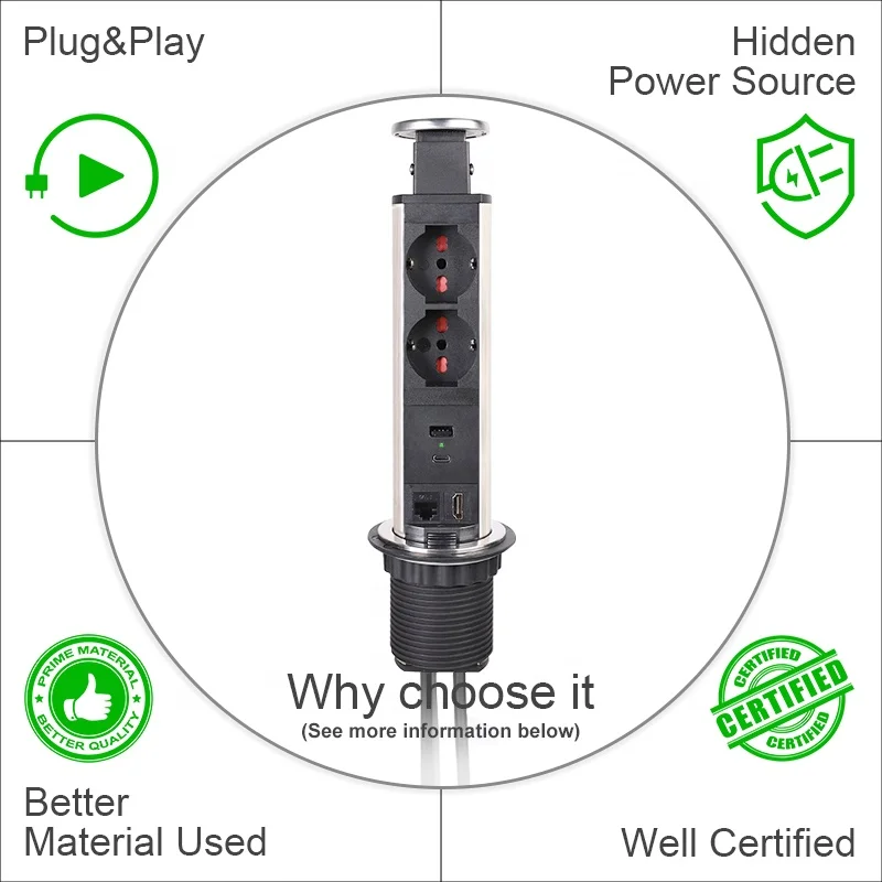 Настольное Питание USB с кабелем для передачи данных и итальянскими розетками Schuko