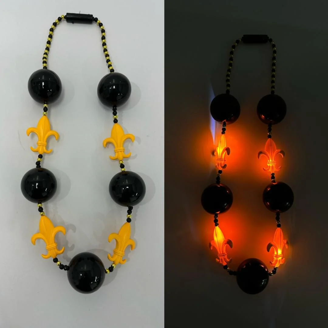 New Design Creative Flashing LED Light Up Black Gold Mardi Gras Jumbo Beads Necklace
