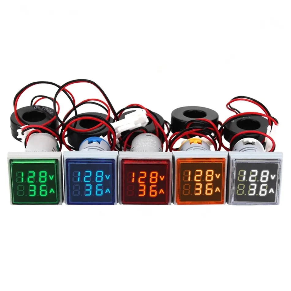 AC 60-500V 0-100A квадратный 22 мм светодиодный цифровой двойной дисплей переменного тока Амперметр Вольтметр напряжения датчик измеритель величины светодиодные модули Световой