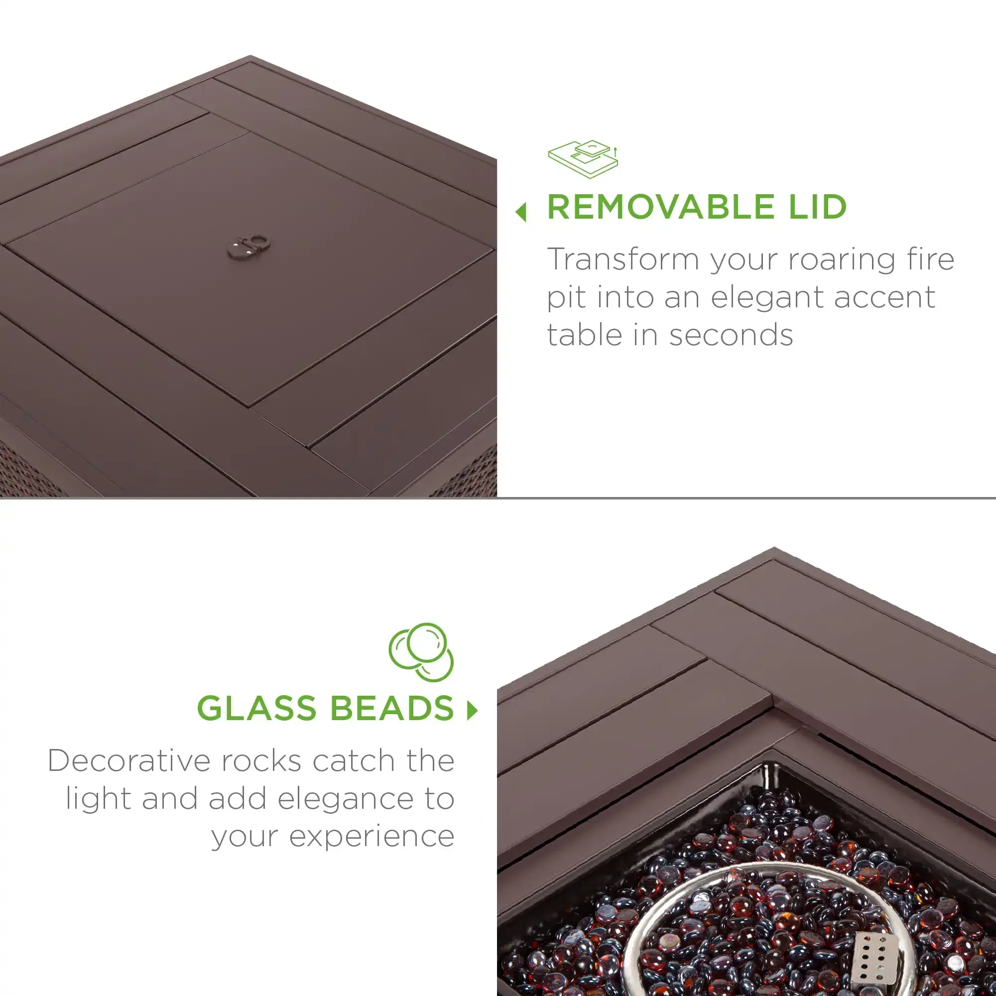 Modern Outdoor Garden Furniture Rattan square 32in Fire Pit Table 50,000 BTU gas wicker Fire Pit Table