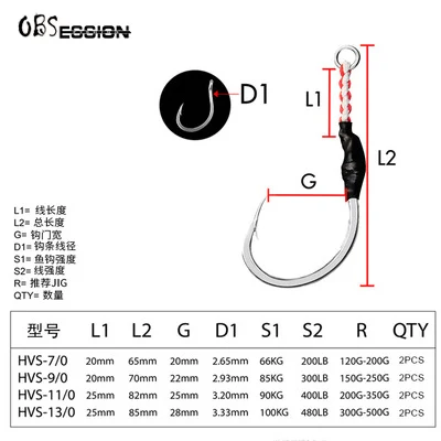 WCH49 2pcs/bag Fish hook manufacturers wholesale heavy-duty barbed fish hooks with high carbon steel solid loops of PE