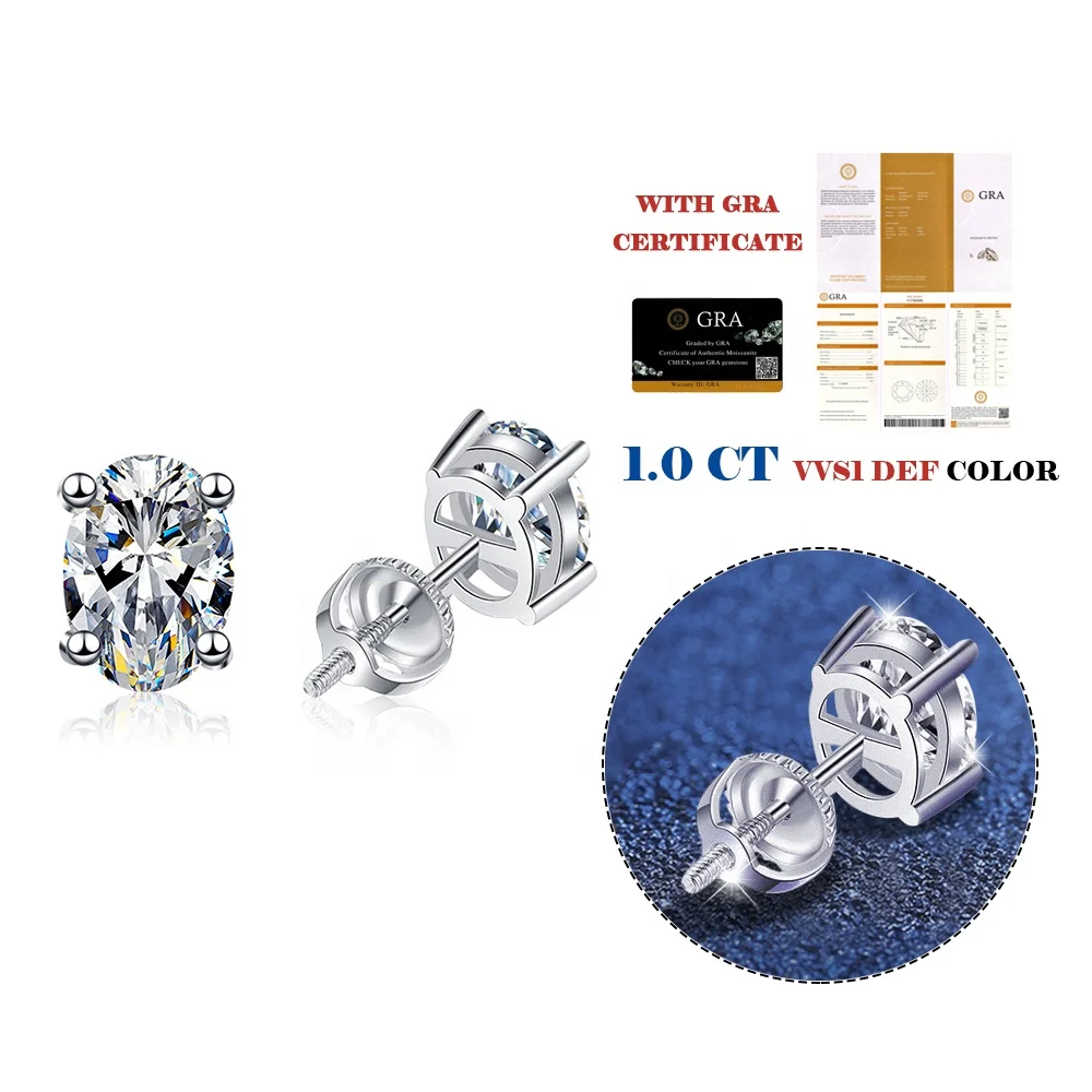 GRA fashion 0.5 1 ct Oval cut Moissanite Diamond Stud Earrings for Women 925 Sterling Silver Wedding Gift High Quality jewelry