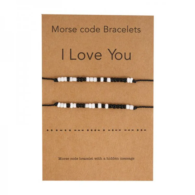 Morse code bracelet 2 pcs beads bracelet set Love 8 character paper card lovers bracelets
