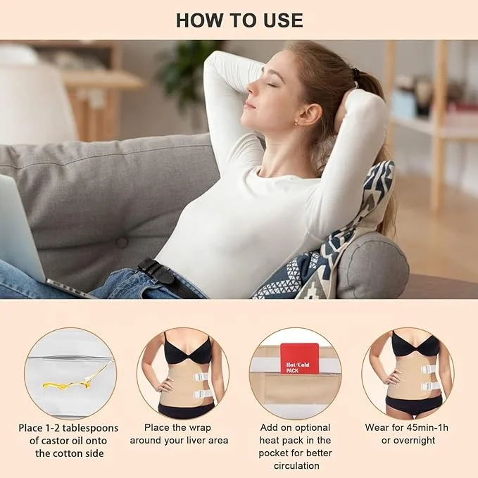 Best sales 2023 new products castor oil self adhesive patches with Adjustable Strap and Pocket for Liver Detox