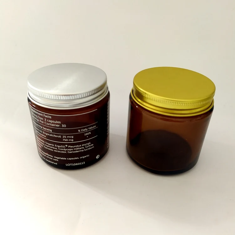 100ml  4 Oz. Empty Amber Glass Round Jars Bottles with golden Lids for Salves Creams Ointments Candles