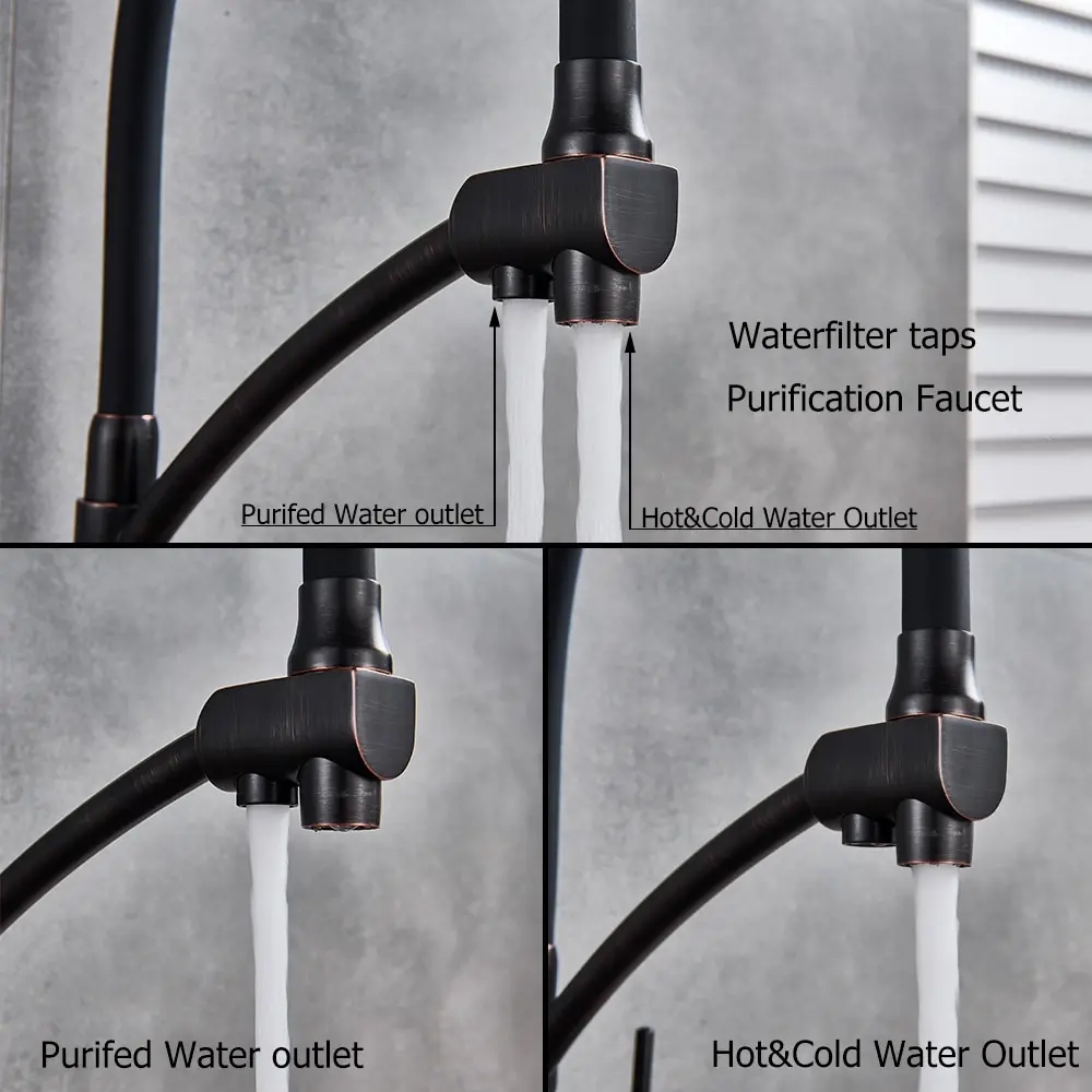 Hot and Cold Pure Water Mixer Tap pull out 3 way Kitchen Purification Flexible Rotated Dual Spout Filter Kitchen Faucet