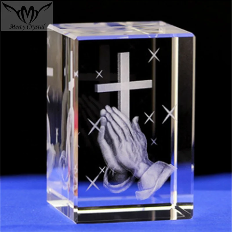 Prayer Cross 3D Laser Engraving Crystal Cube for Religious Christian Gifts