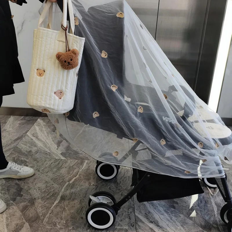 Stroller full cover mosquito net Baby stroller embroidered mesh mosquito net Breathable lace yarn cover anti-mosquito cover