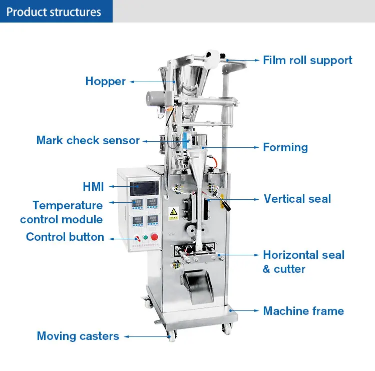 Full Automatic 4 Side Seal Form Packing Machine Granule Sachet Packing Machine For Tea Salt Sugar Popcorn Peanuts Seeds
