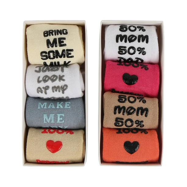 Stock Gift Set Newborn Funny Text Cute Girl Organic Cotton Rubber Soles Anti Bottom Baby Socks Kids Sock Non slip for Baby Boy
