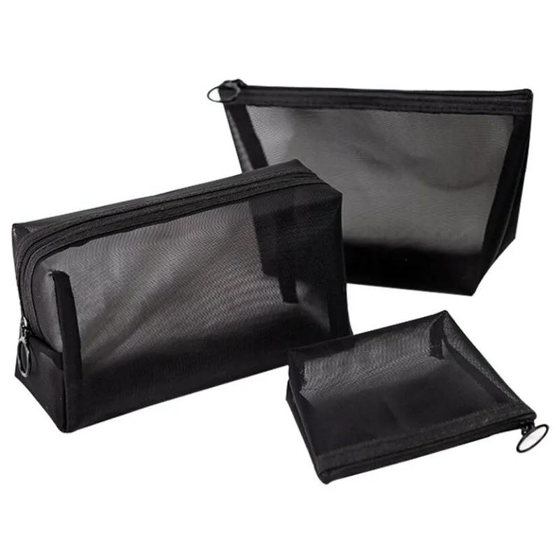 Nylon Mesh Cosmetic Bag Wash Bag Lightweight Portable Travel Storage Bag Factory Direct Sale Black Makeup Storage LS Zipper