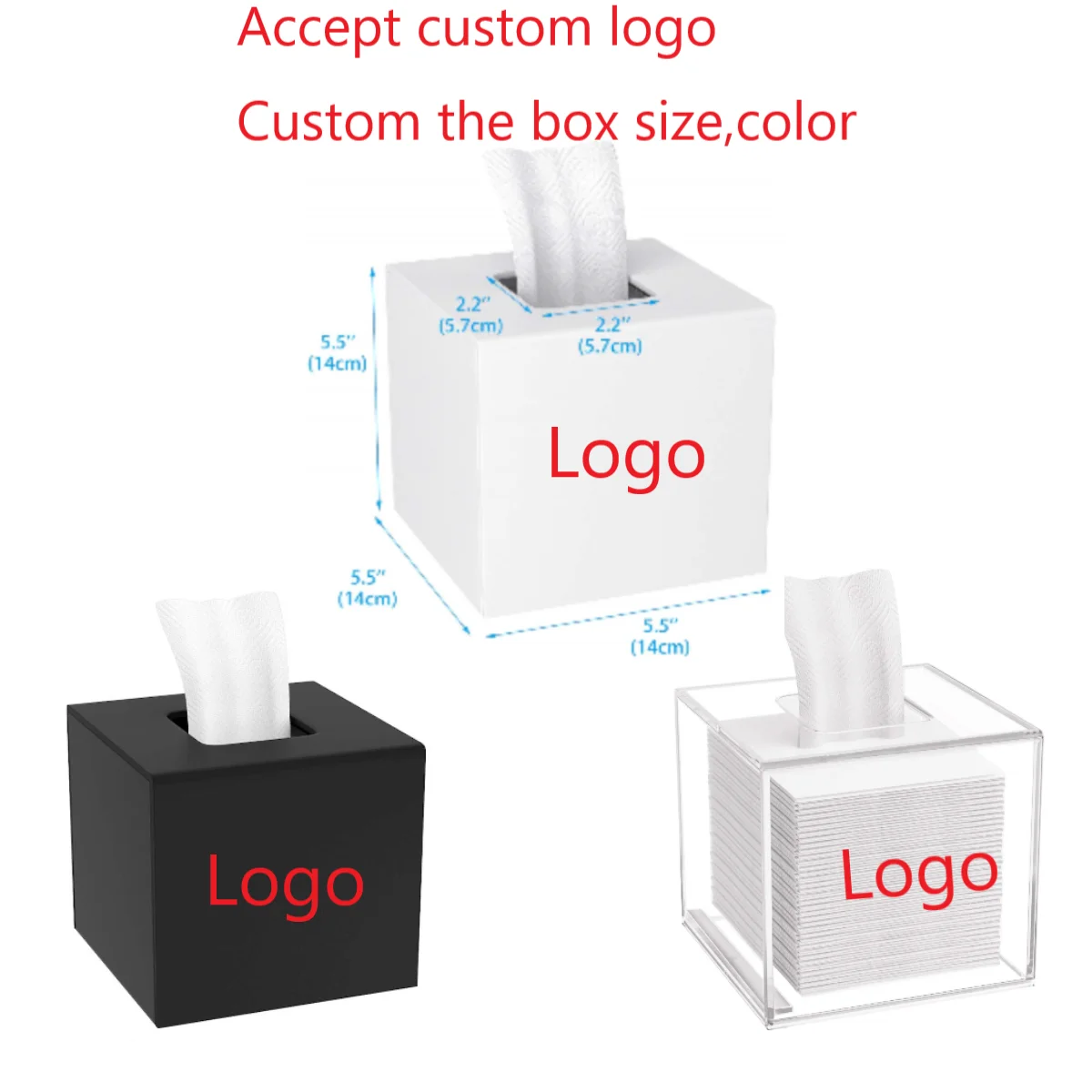 Wholesale acrylic black tissue box Transparent Toilet Paper napkin box