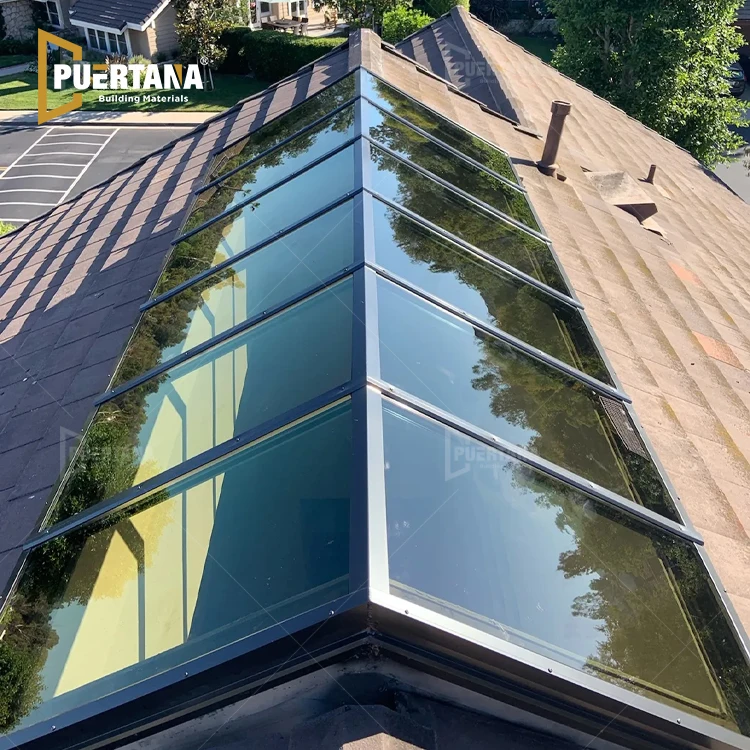 Architectural Glass Continuous Ridge Skylight with Vertical End Artistic Skylights Roof Windows