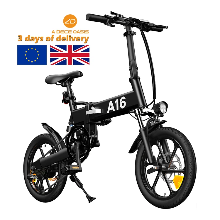 ADO A16 EU UK Warehouse CE Mini 250w 16 Inch 36v Lithium Battery Full Suspension Folding Electric City Bicycle E Bike Ebike Sale