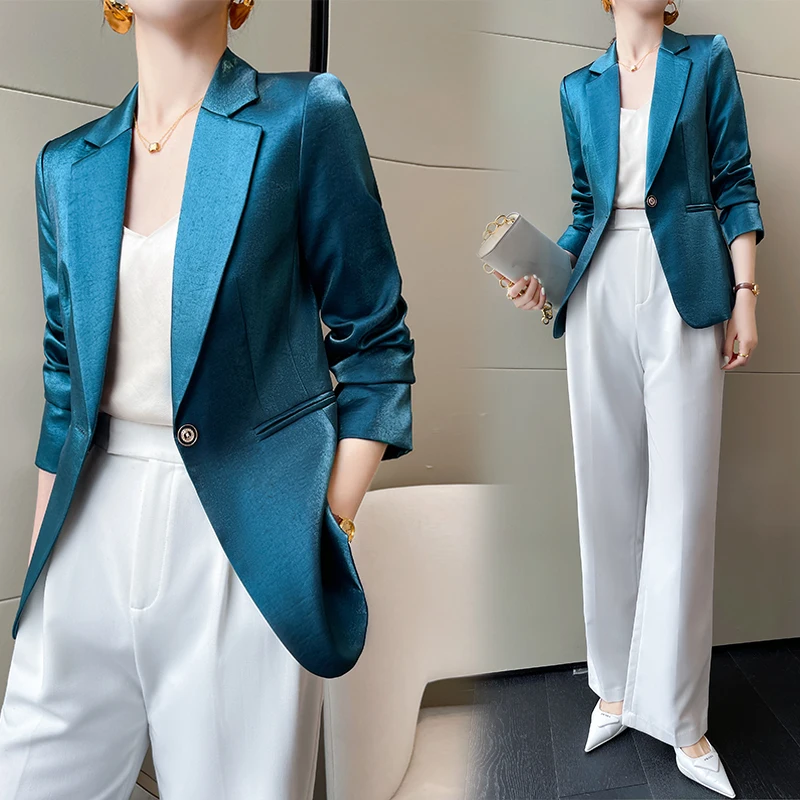 Purple Blue Green Blazer Long Sleeve Blazers Solid One Button Coat Slim Office Lady Jacket Suit Blazer Femme Suit Jacket Women