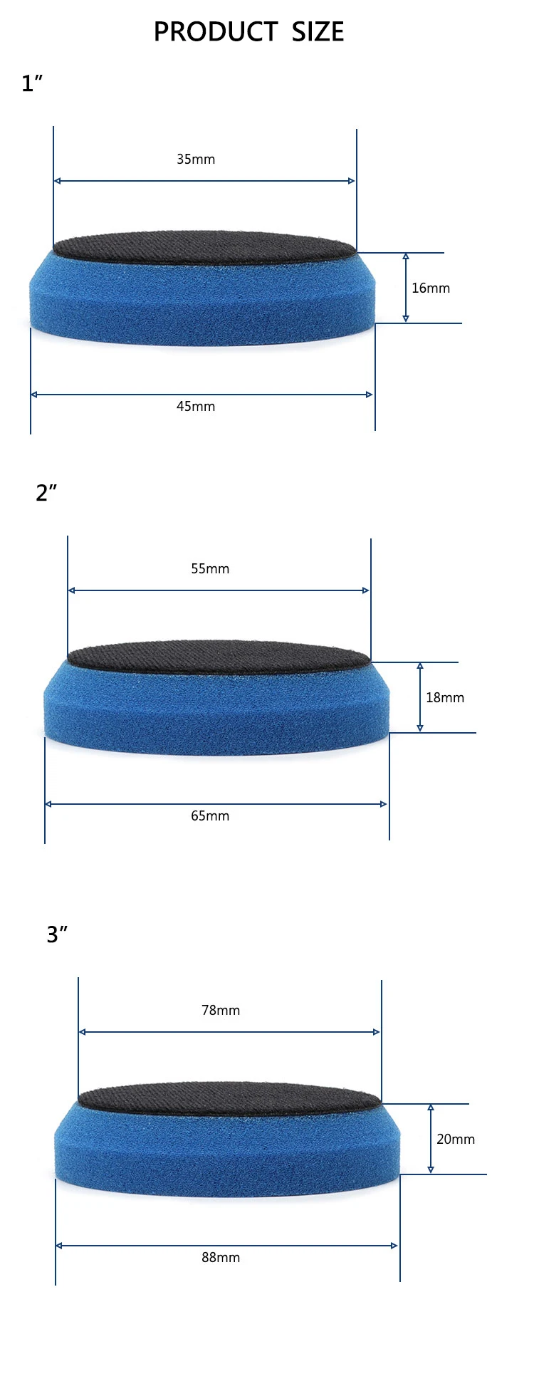 China Factory 1/2/3 Inch car foam Polishing Pad car buffing pad for DA polisher