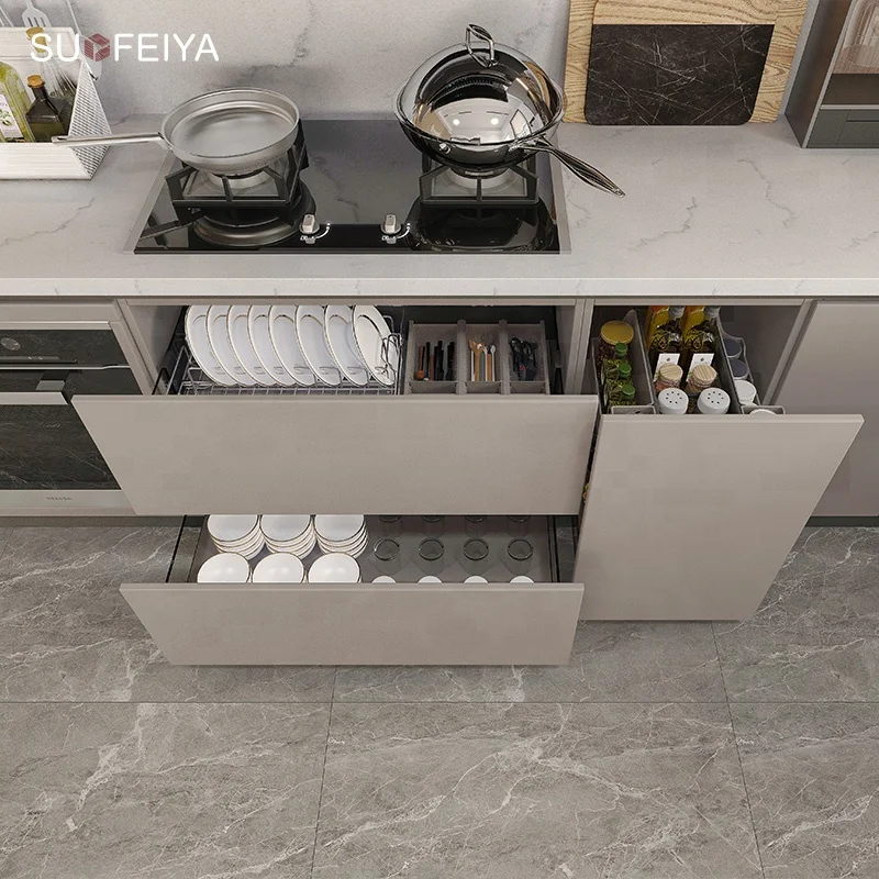 SUOFEIYA Custom European Style Laminate HDF L Shape Kitchen Cabinet