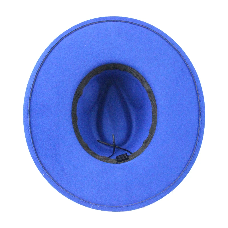 9.5cm wide brim women Gasquette Fashion panama Jazz Solid Color Blue Flat Fedora Hat
