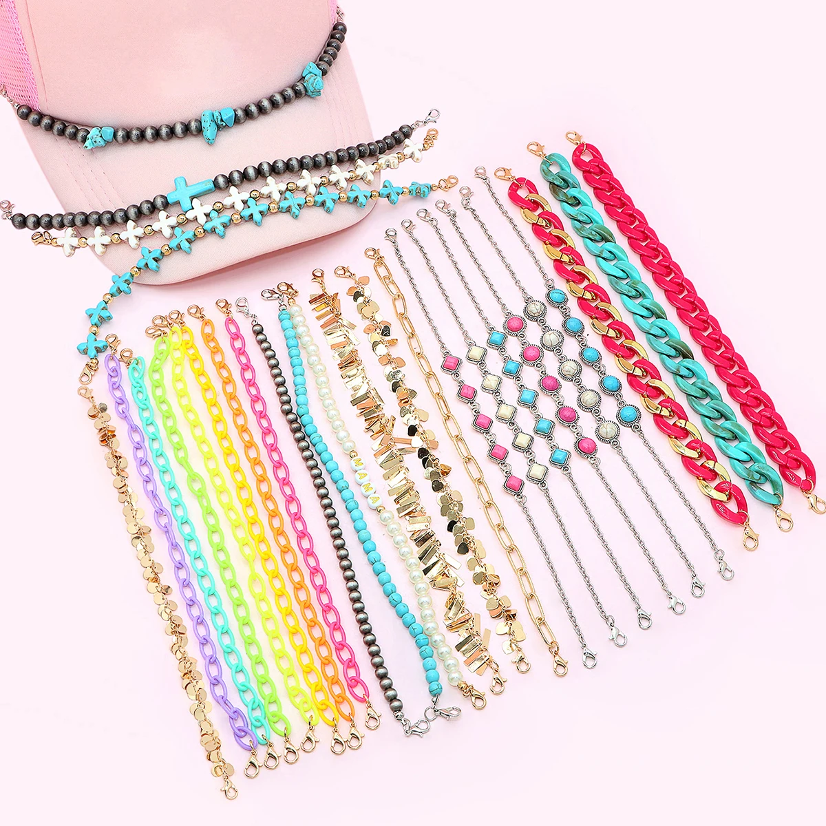 2024 RTS New Arrival Turquoise Trucker Hat Chains DIY Polymer Clay Baseball Cap Chains Halloween and Christmas Gifts Accessories