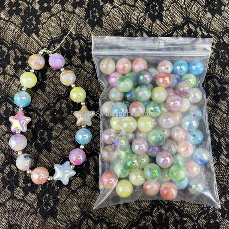 16mm DIY plated UV tie-dye color candy round acrylic beads for jewelry making pen beads bulk accessories wholesale