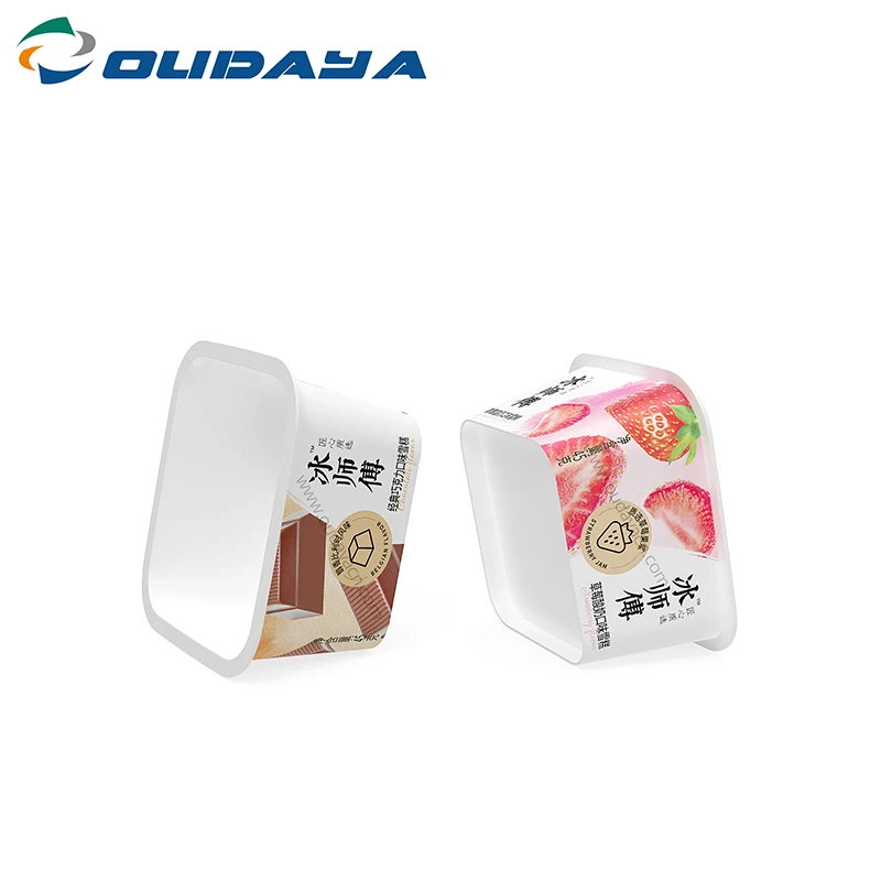 disposable plastic cup with lid spoon square 4oz pudding jelly cup ice cream cup