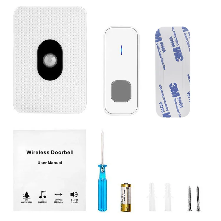 
Hot Sale IP55 Waterproof Wireless Doorbell 55 Chimes Doorbell with Indicate Light Support Customized LOGO 
