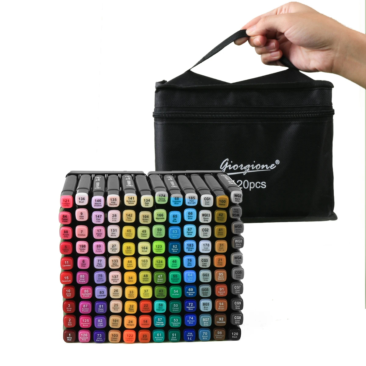Giorgione Wholesale 120 Colors Waterproof Kids DIY Painting Pen Double Headed Acrylic Art Marker Pen Set With Canvas Bag