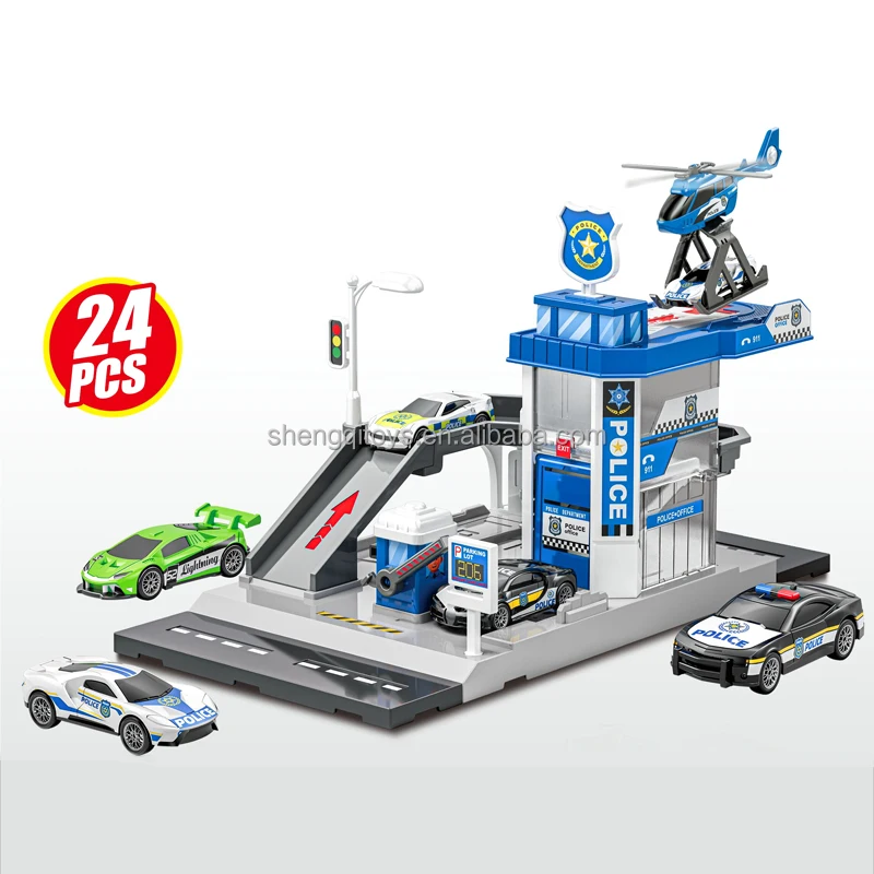 Lucky Toys Track Toy Set Adventure Slot Children Multifunctional Police Fire Hospital City Parking Lot Garage Slot Toys