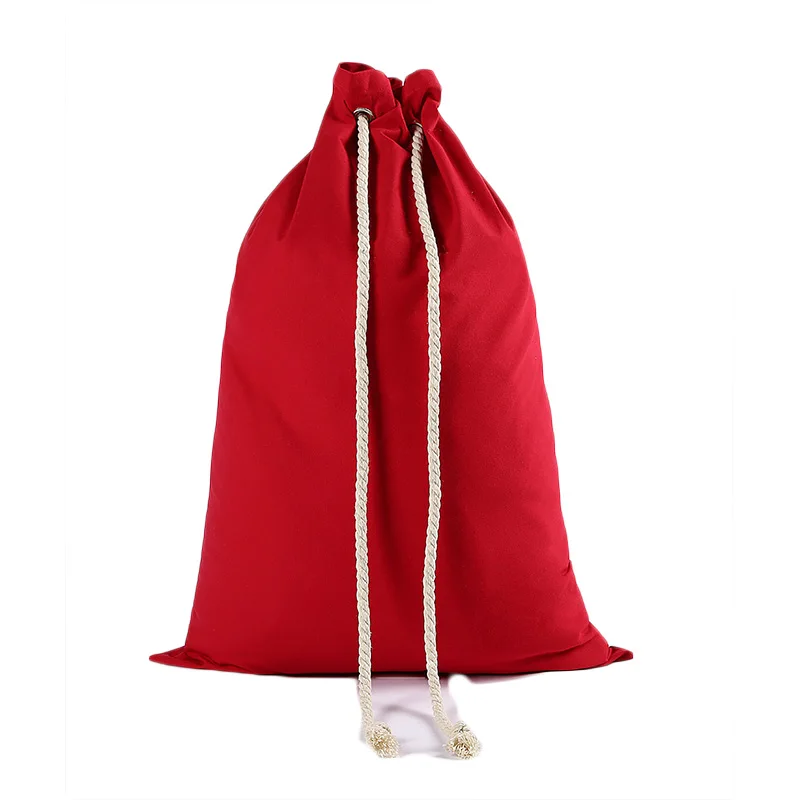 Christmas Gift Bag Decor Custom Blank Cotton Canvas Solid Color Drawstring Santa Sack