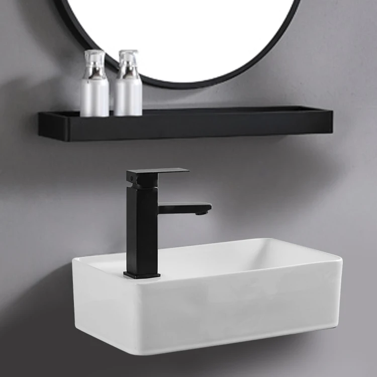 Luxury Modern Style Bathroom Art Basin Sinks Ceramic Rectangular Wall Hung Basin Bathroom Sinks For Hotel