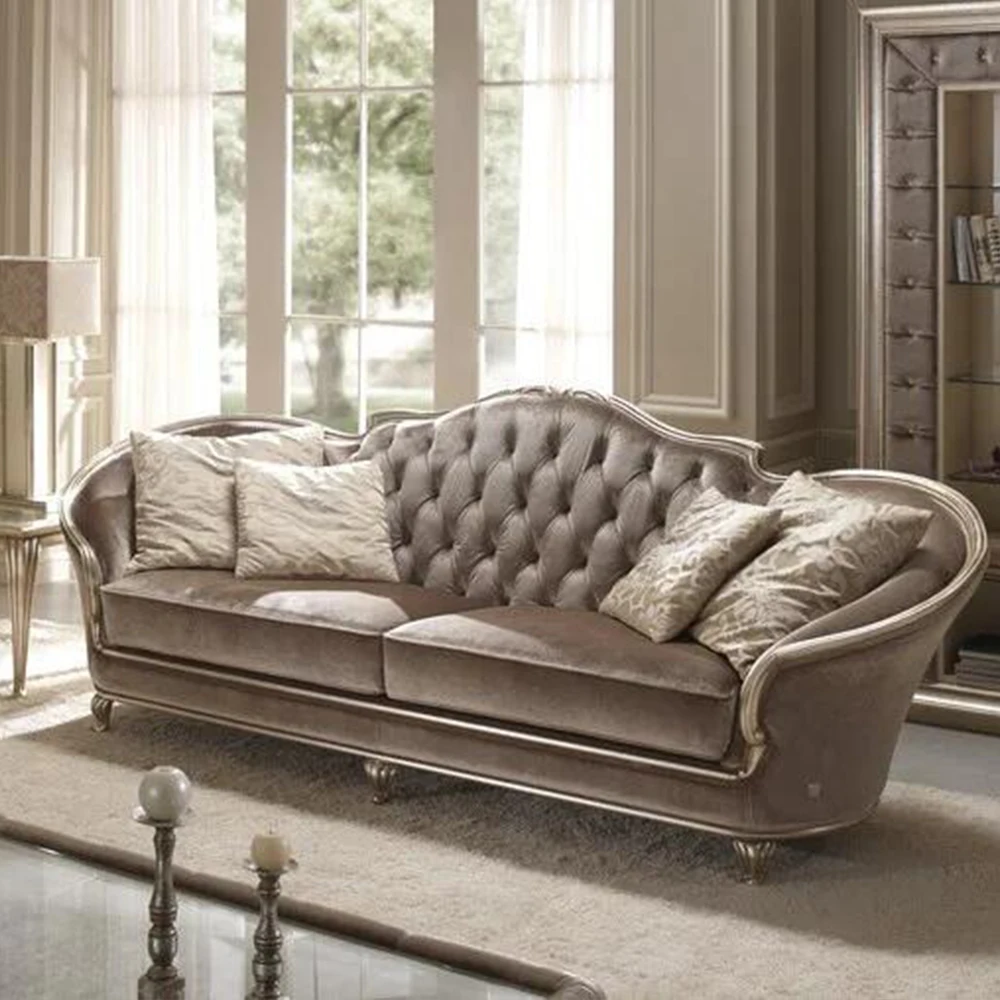 High End Customized Lounge Sofa Chair Wholesale Living Room Furniture 100% Hand-carving Classic 3 Seater Sofa Set