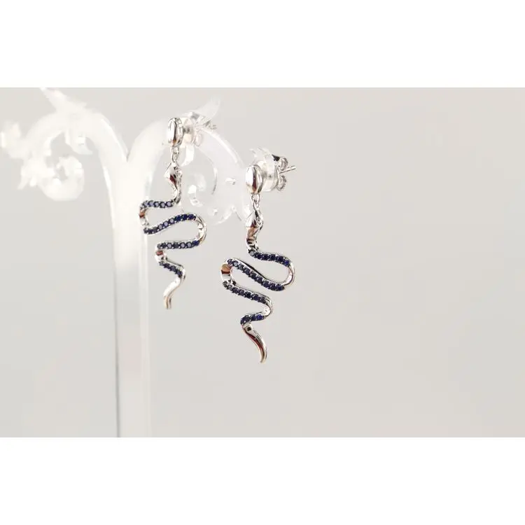 Online Shopping New Trendy Silver Jewelry 925 Silver Blue Crystal Snake Earrings For Anniversary Gift