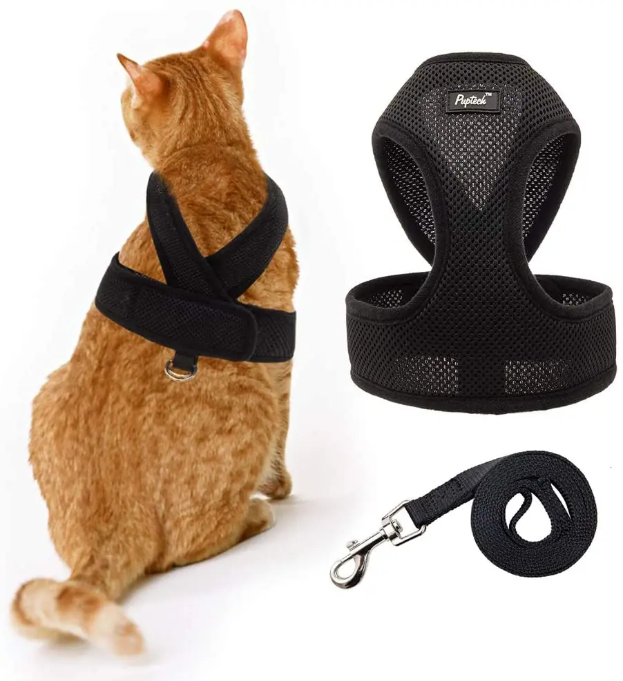 Wholesale Mesh Adjustable Neck Escape Proof Walking X-Figure Jacket Vest Pet Cat Harness and Leash Set