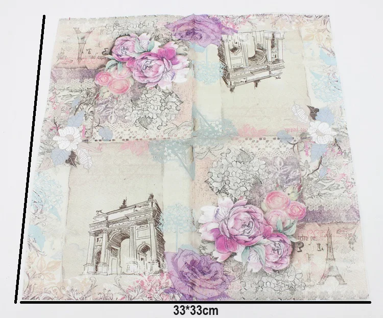 20pcs Packaging 33*33cm Paper Colorful Printed Napkin With Eiffel Tower Architectural Napkins Handmade DIY Creative Paper Towels