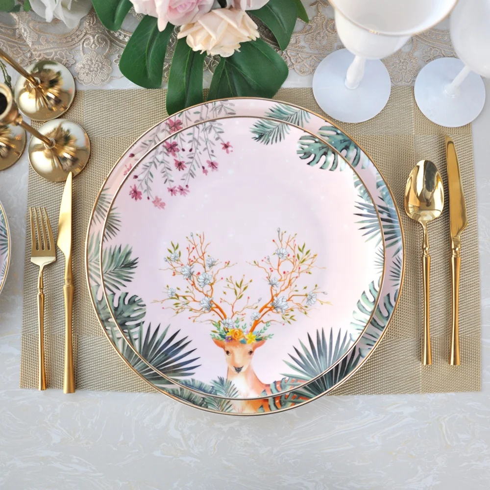 Luxurious wedding bone china tableware set, wapiti design dinner plates