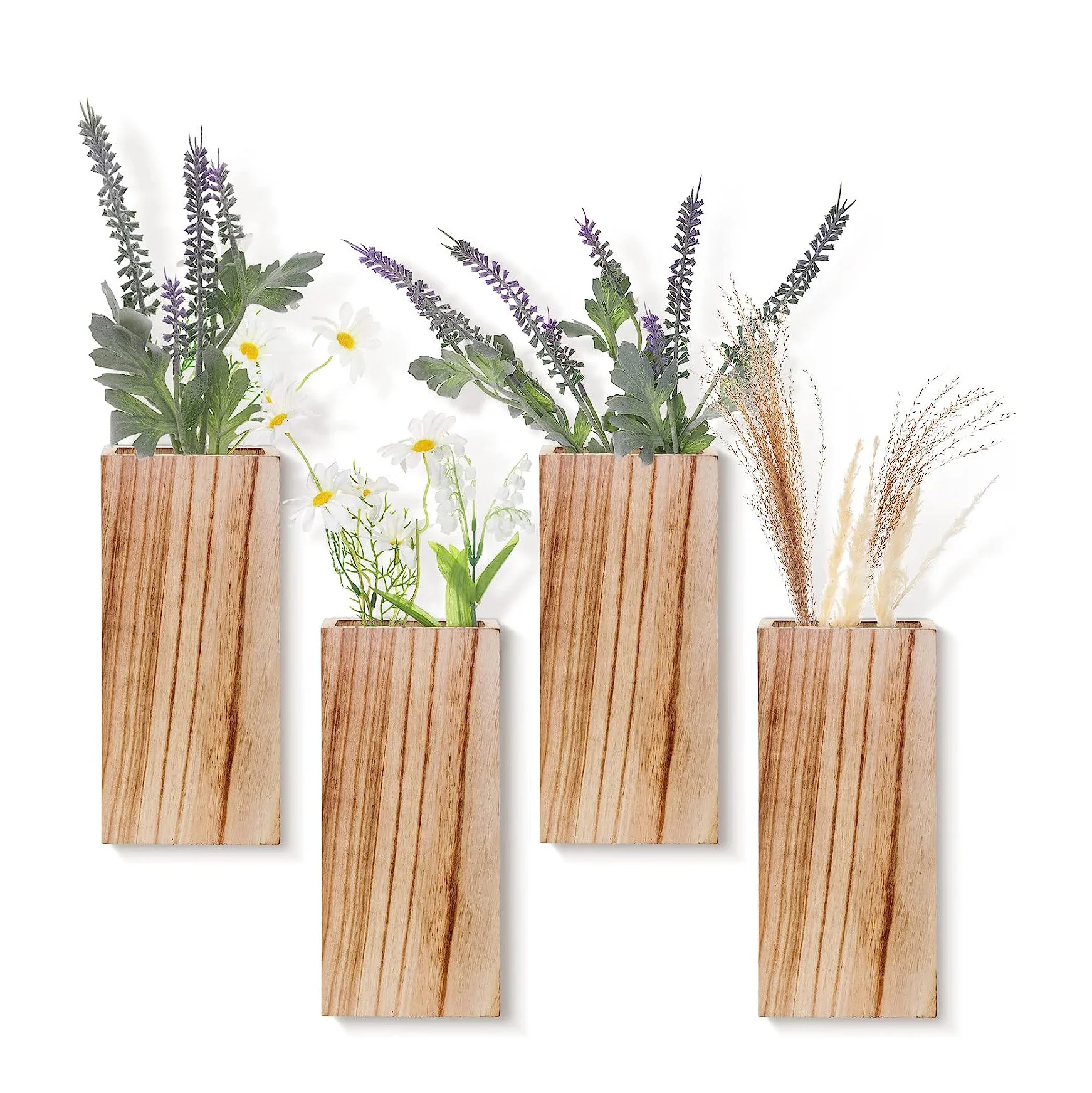 Rustic Wall Mounted Hanging Flowers Vases Wood Planter Holder For Indoor And Outdoor Plants Live Vertical Garden