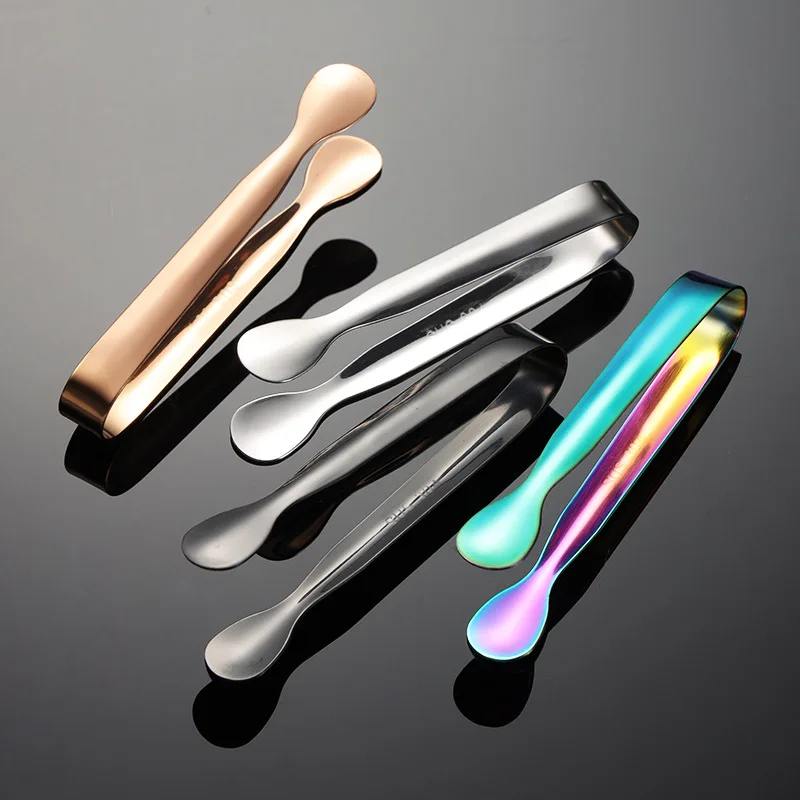 Multi Purpose 304 Stainless Steel Food Clip Ice Clamp Short Handle Round Edge Small Sugar Cube Tongs