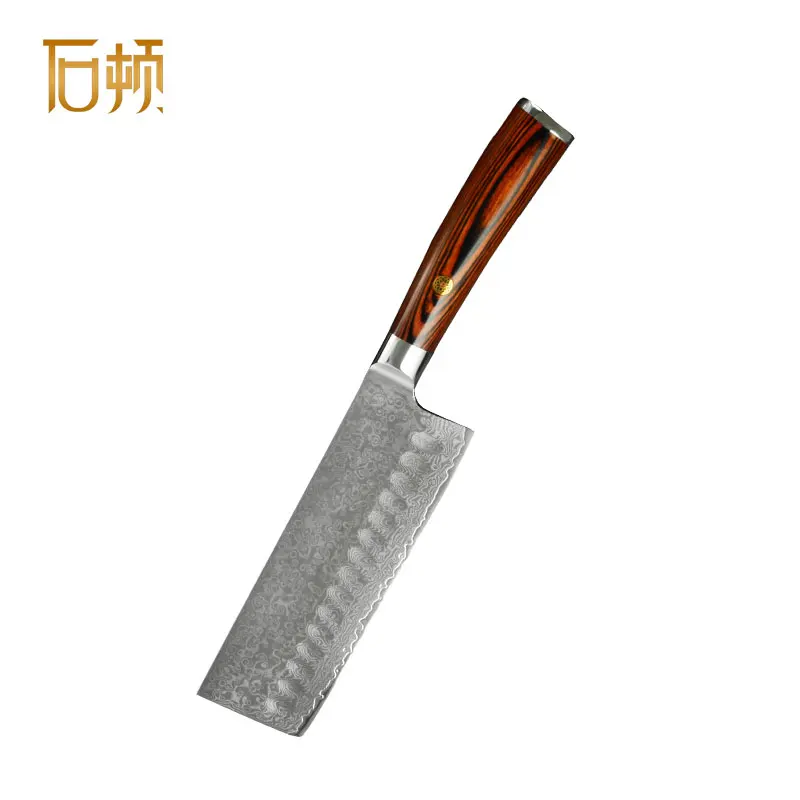 Damascus Steel Non-stick Cutting Meat Cleaver Japanese Chef Knives Kitchen Damascus Nakiri Knife with Flower Nail Wood Handle