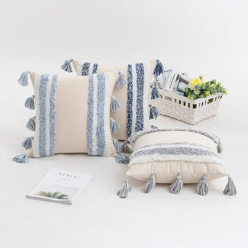 Innermor  Handmade Moroccan Home Decoration Boho Tufted Throw pillow cover luxury striped  Geo Modern Cushions