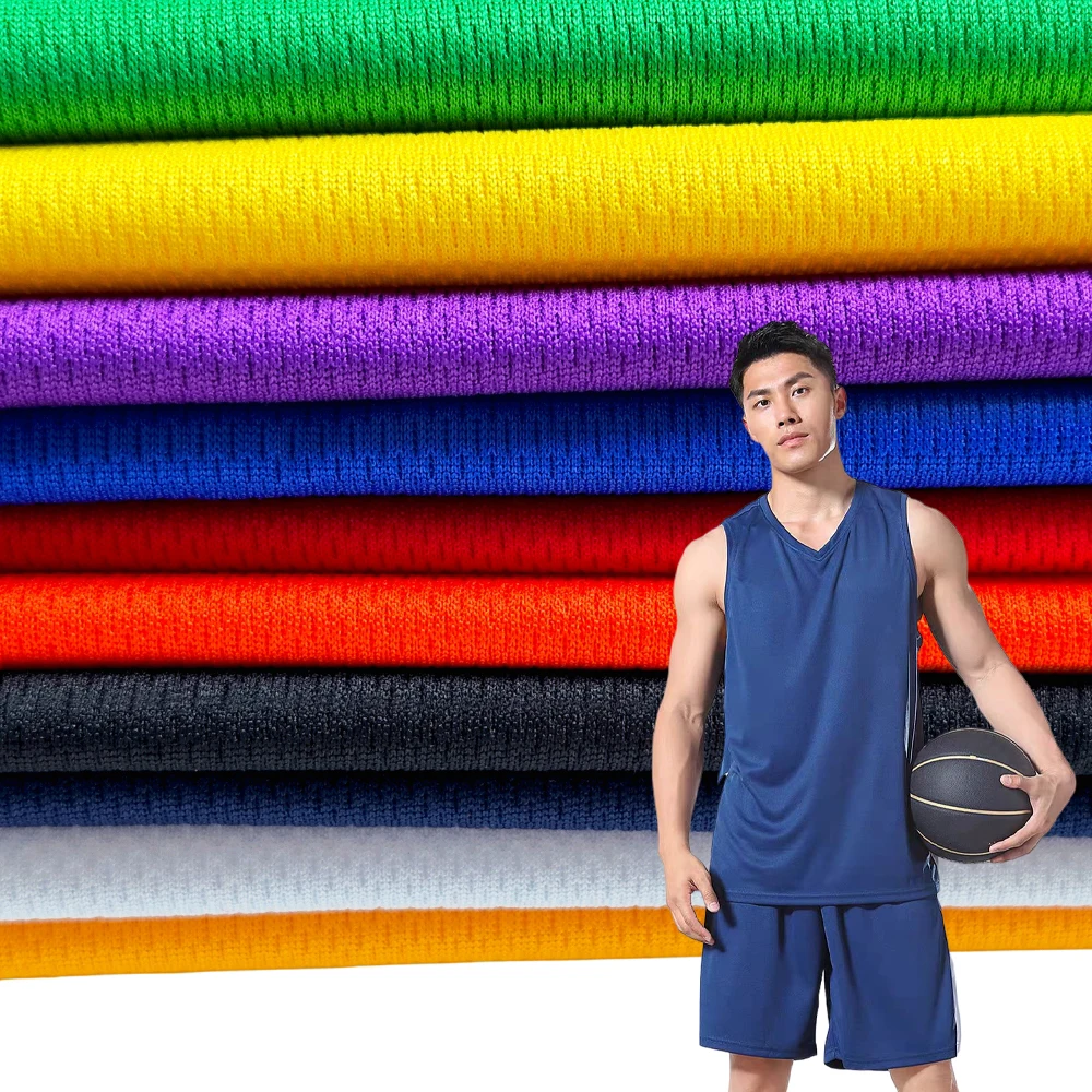 Оптовая Продажа оптовая продажа многоцветная впитывающая влагу 100% Полиэстеровая сетчатая спортивная ткань с птичьим глазом для футбола