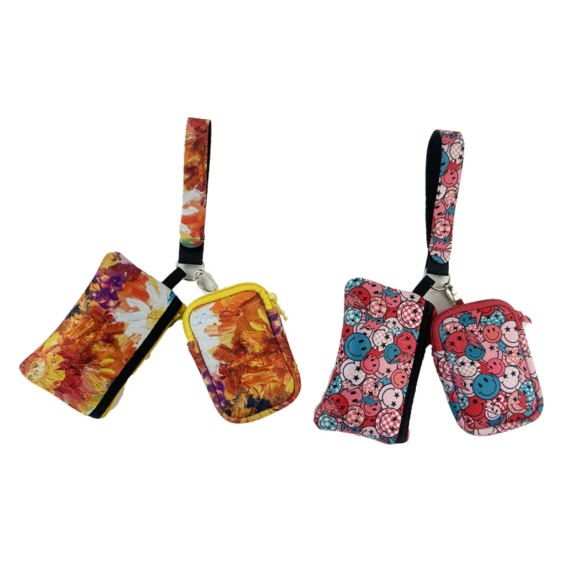 High Quality Small Keychain Accessories Wallet Dual Pouch Portable Detachable Coin Purse Card Holder