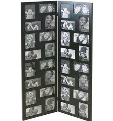 Black Wood Folding Floor-Standing Collage Hinged Picture Photo Frame with 26 Openings