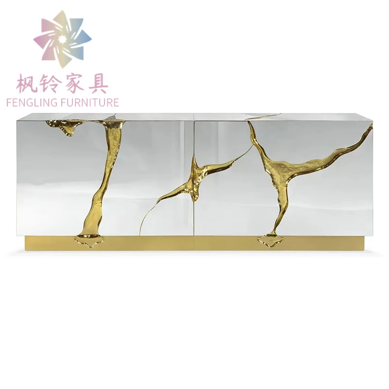 Italian Luxury High-End Modern Custom OEM Stainless Steel Villa Storage Drawers Console Buffet Cabinet Table CT024
