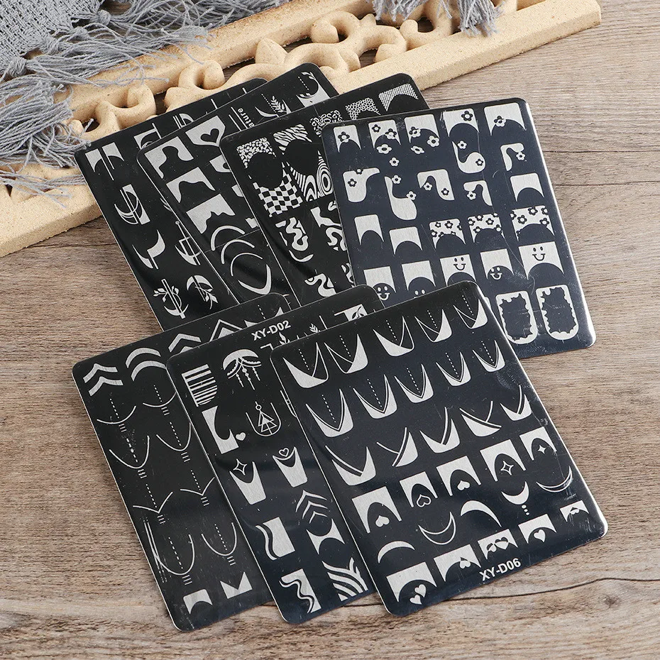 French geometric lines irregular smiling face stainless steel stamping plates nail art stamping plate nail accessories