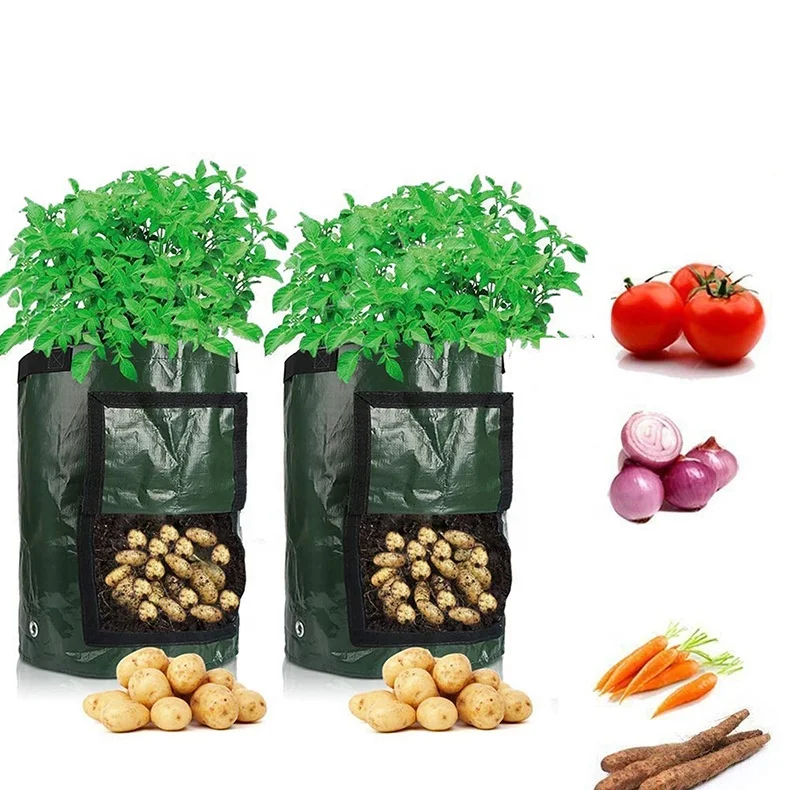 3/5/7/10 Gallons Outdoor Garden Pots Pe Potato Planting Bag with Handle Thickened Vegetable Onion Plant Reusable Grow Bags